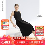 朗姿2025夏季新款優(yōu)雅一字領(lǐng)無袖連衣裙女高端法式修身收腰裙子 黑色 2XL