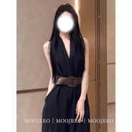 佳昭兩件套女款2025年最新款裙子黑色V領(lǐng)掛脖無(wú)袖連衣裙法式欲高級感 腰帶 S