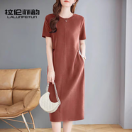 拉倫菲韻高端品牌 短袖連衣裙女2025夏季新款氣質(zhì)寬松減齡顯瘦直筒t恤長裙 磚紅色 XL 【適合125-135斤】
