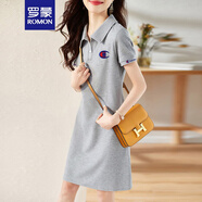 羅蒙（ROMON）休閑短袖中長(zhǎng)款連衣裙女裝2024夏季新款高腰寬松顯瘦百搭衛(wèi)衣裙子 灰色 XL （115-130斤）