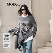 MO&Co.毛衣秋冬含含羊駝毛馬海毛V領(lǐng)黑白條紋慵懶寬松摩安珂 中花灰色 M 165