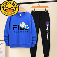 G.duck男童秋裝套裝2023年新款帥氣大童潮牌童裝男孩兩件套運動(dòng)兒童衣服 YL衛衣叮當貓藍色+GJ黑長(cháng)褲 100cm