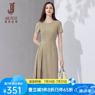 經(jīng)典故事（JANE STORY）2024新款夏季高級(jí)感短袖純色大氣廓形裙子高級(jí)感收腰顯瘦氣質(zhì)長(zhǎng)裙 卡其色 L