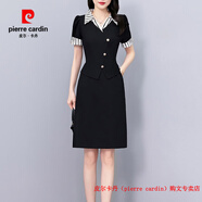皮爾卡丹（pierre cardin）中年媽媽條紋假兩件套短袖連衣裙收腰顯瘦遮肚中長(zhǎng)款裙子夏季新款 黑色 L 建議95-111斤