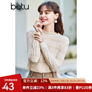 百圖（betu）betu百圖女裝長袖雪紡衫春秋上衣小心機(jī)優(yōu)雅名媛風(fēng)蕾絲衫2101T20 杏色 M