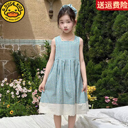 G.DUCKKIDS女童背心連衣裙夏季2025新款兒童花邊拼接裙子夏裝女孩格子裙洋氣 圖片色 110 碼建議身高100-110cm