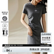 尚都比拉小個子連衣裙女夏季抽褶收腰顯瘦t恤裙短款休閑裙子 花灰色 M