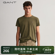 GANT【100%棉】GANT/甘特男士短袖圓領(lǐng)親膚透氣刺繡純色休閑重磅T恤潮 301軍綠色 S