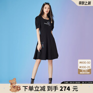 拉拉波波設計感新中式方領高腰連衣裙修身顯瘦a字赫本風小黑裙L22E-WLZY15 黑色 S 160