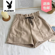 花花公子（PLAYBOY）品牌高腰2025闊腿褲短褲加厚寬松秋冬女靴褲毛呢韓版休閑新款 奶杏色【997】 4XL 【建議161-180斤】