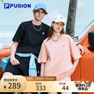 FILA FUSION斐樂潮牌女裝情侶款針織短袖衫2025春新款涼感防曬寬松T恤 正黑色-BK 3XL （190/108A/XXXL）