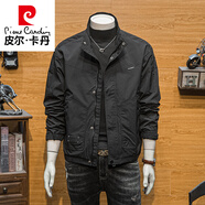 皮爾卡丹（pierre cardin）春秋季新款修身立領夾克男士潮牌工裝上衣青年潮流休閑修身外套潮 黑色 M 90-110斤