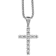 LUXTA ice out cross necklace 滿鉆十字架項(xiàng)煉男女吊墜鎖骨煉ins 銀色（配60cm方珍珠煉）