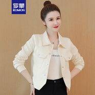 羅蒙（ROMON）春秋季韓版短外套女裝2024新款寬松小個子短款風衣女士小外套上衣 米白色 L （100-110斤）