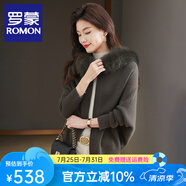 羅蒙（ROMON）短外套女裝2024秋冬季新款蝙蝠衫真狐貍毛領(lǐng)韓版毛衣針織連帽開衫 軍綠色 M 95-110斤