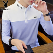 花花公子（PLAYBOY）2025新款襯衫領(lǐng)t恤男長(zhǎng)袖polo.衫翻領(lǐng)體恤潮流有領(lǐng)棉秋衣打底衫 917淺藍(lán) M 90-105斤穿