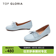 TOP GLORIA【店長推薦】湯普葛羅一腳蹬兩穿百搭平底舒適蝴蝶結(jié)系帶單鞋 珍珠藍(lán)色 35.5