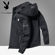 花花公子（PLAYBOY）夾克男外套上衣男士秋冬季新款純色商務(wù)中青年春秋連帽休閑 2186黑色 4XL （166斤-175斤）
