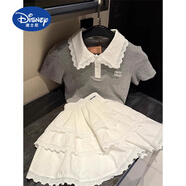 迪士尼（Disney）女童夏套裝2025新款女孩夏季蛋糕裙兩件套大童女裝學(xué)院風(fēng)裙子夏裝 灰色套裝 140 cm