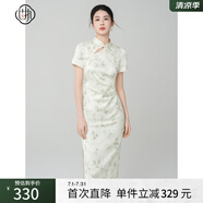 固執(zhí)（OBSTINATE）【特價】2025夏季新中式竹葉提花日常顯瘦改良短袖氣質旗袍連衣裙 淺綠色 S