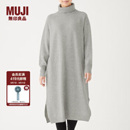 無印良品（MUJI）女式  天竺 高領連衣裙 女裝長袖裙子冬季 W9AA875 淺灰色 XS-S （155/80A）