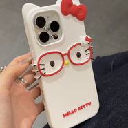 旭杉斯立體眼鏡KT貓iphone16ProMax手機殼蘋果15/14Plus卡通防摔1 硅膠-白色眼鏡KT貓 iPhone6s