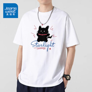 真維斯（Jeanswest）純棉短袖t恤男2025夏季新款圓領(lǐng)半袖上衣套頭衫青少年中袖男生潮 白色(觸電貓) S /165(品控嚴(yán)格)