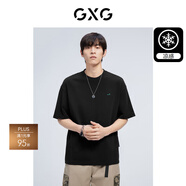 GXG男裝 夏季新款重磅系列精致小字母繡花圓領(lǐng)短袖T恤 黑色 XL