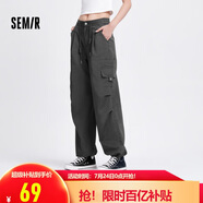 森馬休閑褲女松緊腰闊腿褲腳口兩穿夏季復(fù)古工裝褲101324127012