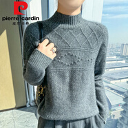 皮爾卡丹（pierre cardin）秋冬半高領(lǐng)羊毛衫女純羊毛寬松休閑慵懶風(fēng)毛衣女加厚針織打底衫 深灰色今年流行的輕奢品牌 均碼