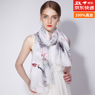 達(dá)芬奇密碼高檔絲巾女100%真絲圍巾春秋防曬保暖節(jié)日送媽媽女性禮物披肩 粉妝蘭容 灰色