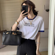 妃麗慕尚純棉正肩短袖t恤女夏季2025新款設(shè)計(jì)感小眾時(shí)尚印花寬松打底上衣 616-91白色 M 建議110斤以內(nèi)