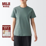 無(wú)印良品（MUJI） 女式 雙羅紋編織 T恤 休閑百搭 短袖女夏季薄荷曼波風(fēng) 煙熏綠色 3S XS