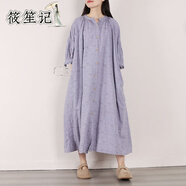 筱笙記日系森女文藝范大碼寬松棉襯衫連衣裙女短袖夏裝休閑長(zhǎng)款襯衣裙 淺藍(lán)色 均碼