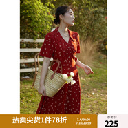 獨(dú)束大碼女裝法式小翻領(lǐng)連衣裙女夏季新款遮肉顯瘦雪紡裙子 紅色 M