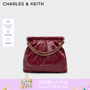 CHARLES&KEITH子母鏈條大容量流浪包托特包單肩斜挎包女包七夕禮物CK2-40671449 Burgundy葡萄酒紅色 L