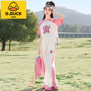 G.DUCKKIDS女童短袖套裝夏季新款洋氣中大童女孩時(shí)尚休閑運(yùn)動(dòng)兩件套兒童夏裝 BQ1610粉色 150