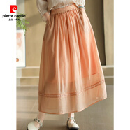 皮爾卡丹（pierre cardin）2025夏季新款天絲雙層純色半身裙女中長(zhǎng)拼接休閑A字仙女裙薄 橘色 均碼