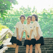 白襯衫女夏短袖jk制服套裝高中生初中生畢業(yè)服班服校服日系學(xué)院風(fēng) 女白短袖(無刺繡)+黑中裙+細(xì)交叉 5XL