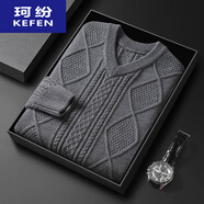 珂紛（KEFEN）手工編織粗線(xiàn)毛衣男款秋冬款v領(lǐng)加厚針織毛衣寬松200斤大碼麻花衫 灰色 重榜 厚款 S  建議110內