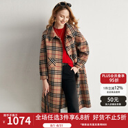 帕羅（PALUOPO） 100%綿羊毛毛呢大衣雙面尼女士格紋直筒顯瘦氣質(zhì)英倫風(fēng)大衣外套 卡其 M (160/84A)