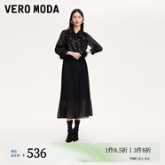 VEROMODA連衣裙女2024早秋新款真兩件亮片亮絲裝飾蝴蝶結(jié)長款連衣裙 黑色 L