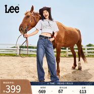 Lee【張凌赫代言】春夏中藍(lán)色水洗428懶懶褲高腰顯瘦女寬腿牛仔褲 中藍(lán)色1 27