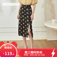 ROEYSHOUSE羅衣氣質(zhì)花色開(kāi)叉半身裙女夏裝新款緞面時(shí)尚OL包臀裙子08613 花色 L