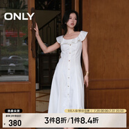 ONLY2025夏季新款減齡飛袖荷葉領(lǐng)拼接牛仔裙連衣裙女|125242007 J2G米白色 XL