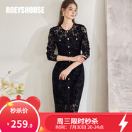 ROEYSHOUSE羅衣氣質(zhì)黑色蕾絲連衣裙女春季新款法式鏤空植絨修身裙11159 黑色 L