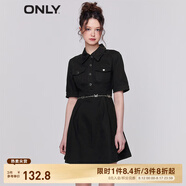 ONLY法式收腰顯瘦翻領(lǐng)短款牛仔連衣裙女|123142050 J19 黑牛仔BLACK DENIM XS 155/76A