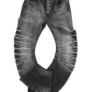 no E mosen*(noE）冰藍裂痕水洗立體貓須彎刀版型高彈霧藍牛仔褲 黑色 S