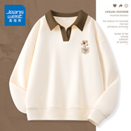 真維斯（Jeanswest）衛衣女春秋季女裝polo衫2025新款外套上衣服小個(gè)子休閑韓版上衣服 米色 毛絨花口袋_K S