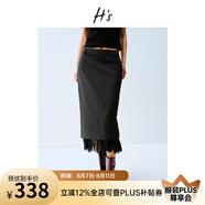 H's蕾絲拼接半身腰裙女25春新款可脫卸灰色高腰高級(jí)設(shè)計(jì)感直筒長(zhǎng)裙 深灰色 S